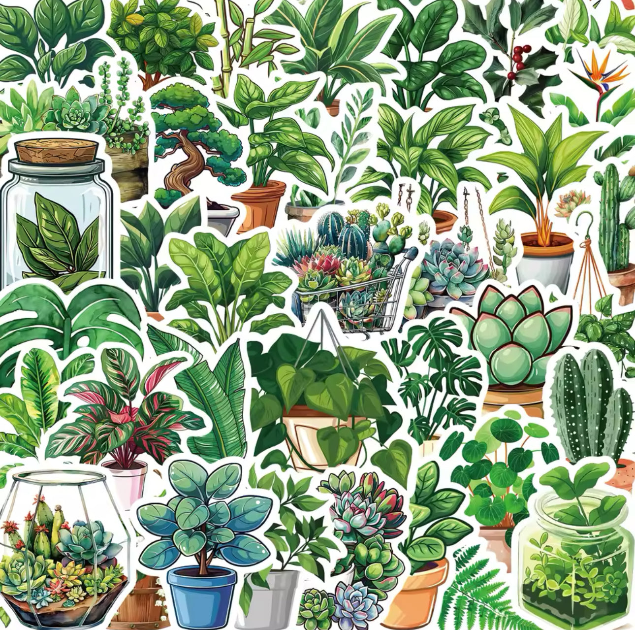 50 Stickers Vinil - Plantas verdes