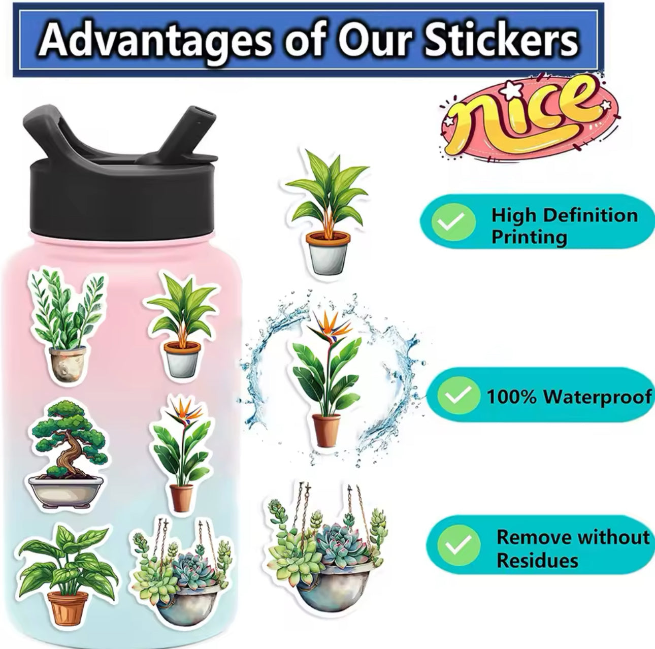 50 Stickers Vinil - Plantas verdes