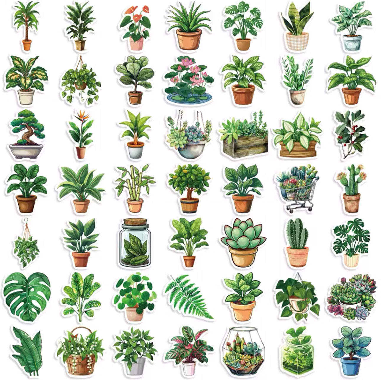 50 Stickers Vinil - Plantas verdes
