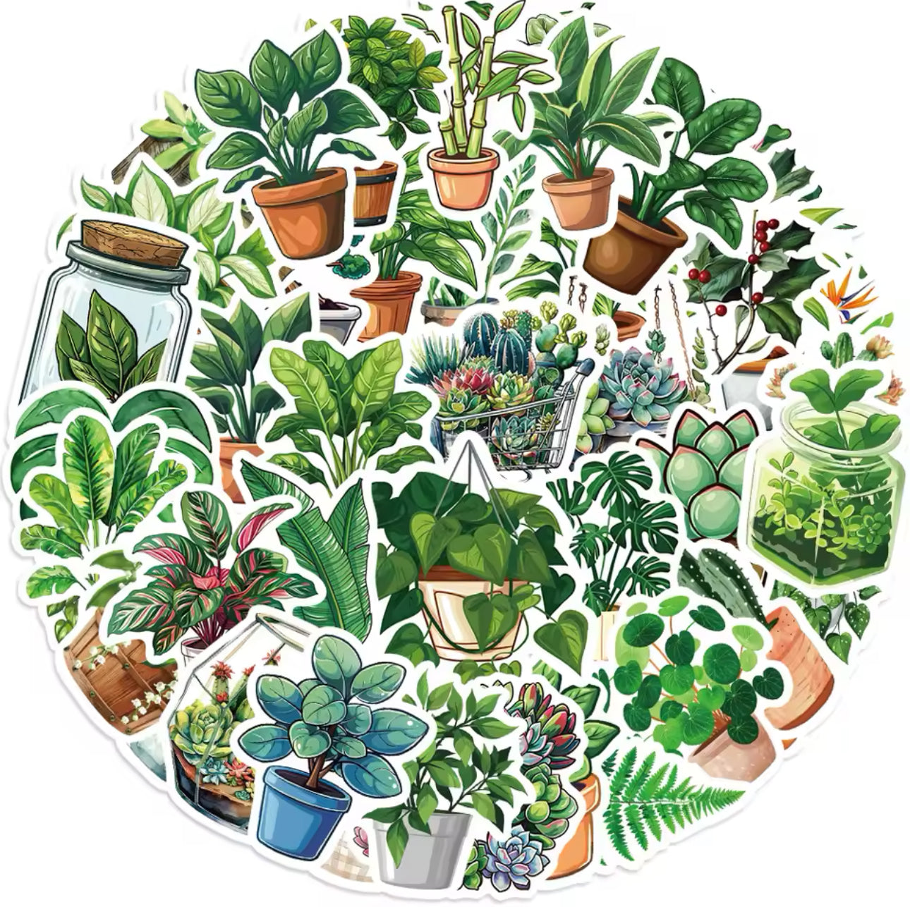 50 Stickers Vinil - Plantas verdes
