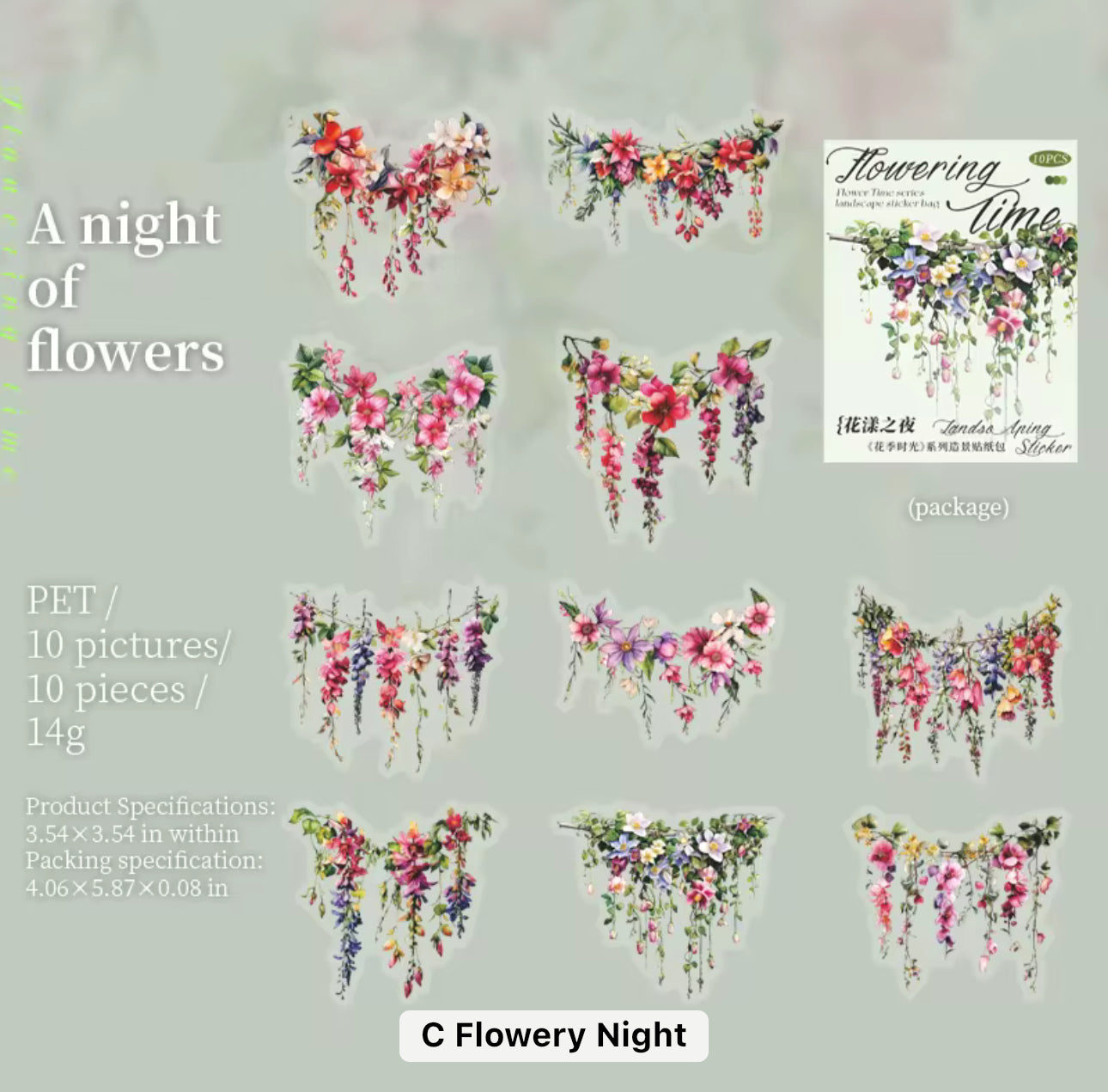 10 Stickers Grandes Guirnalda de Flores