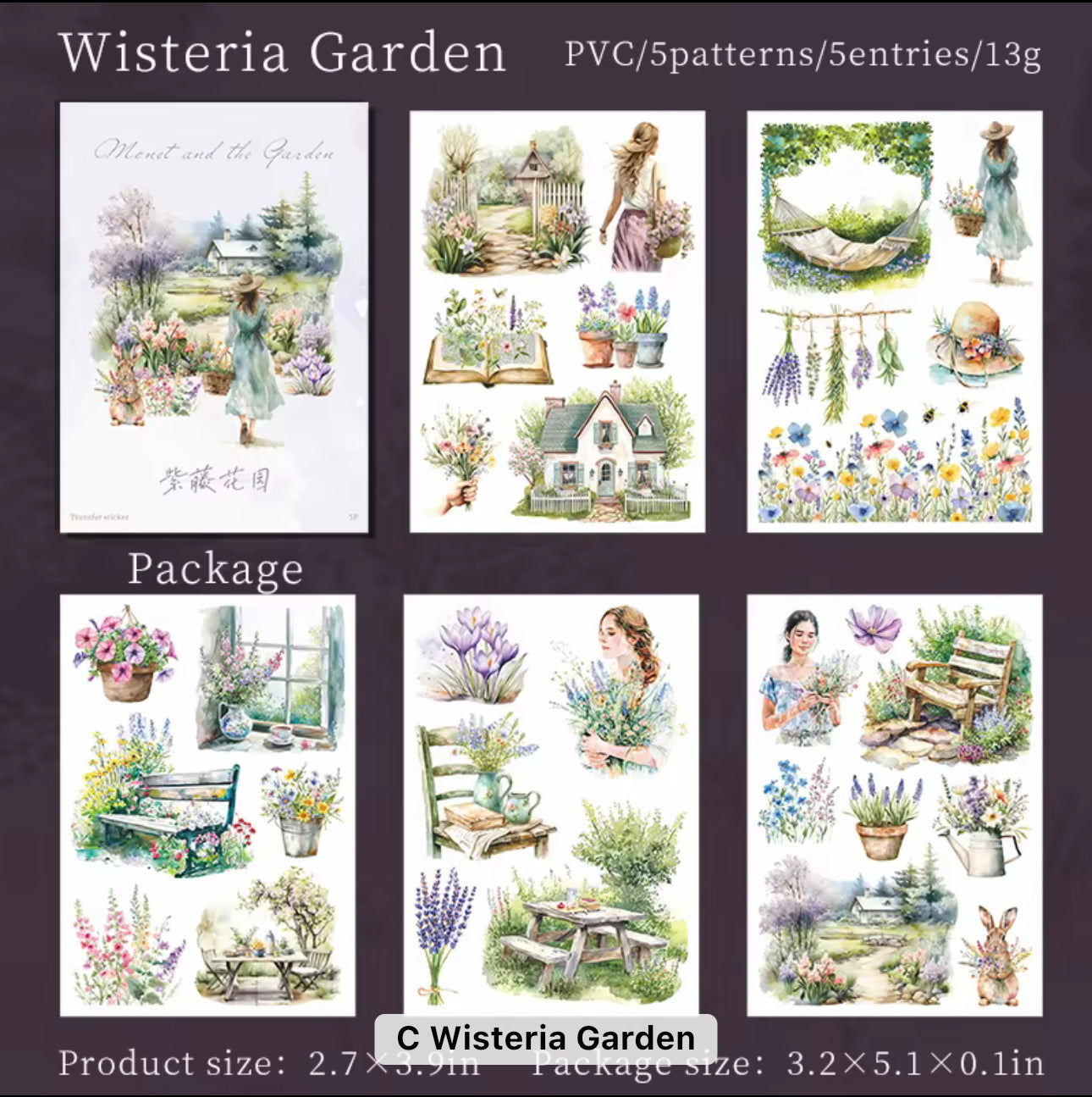 5 Hojas Transfer "Monet and the garden"