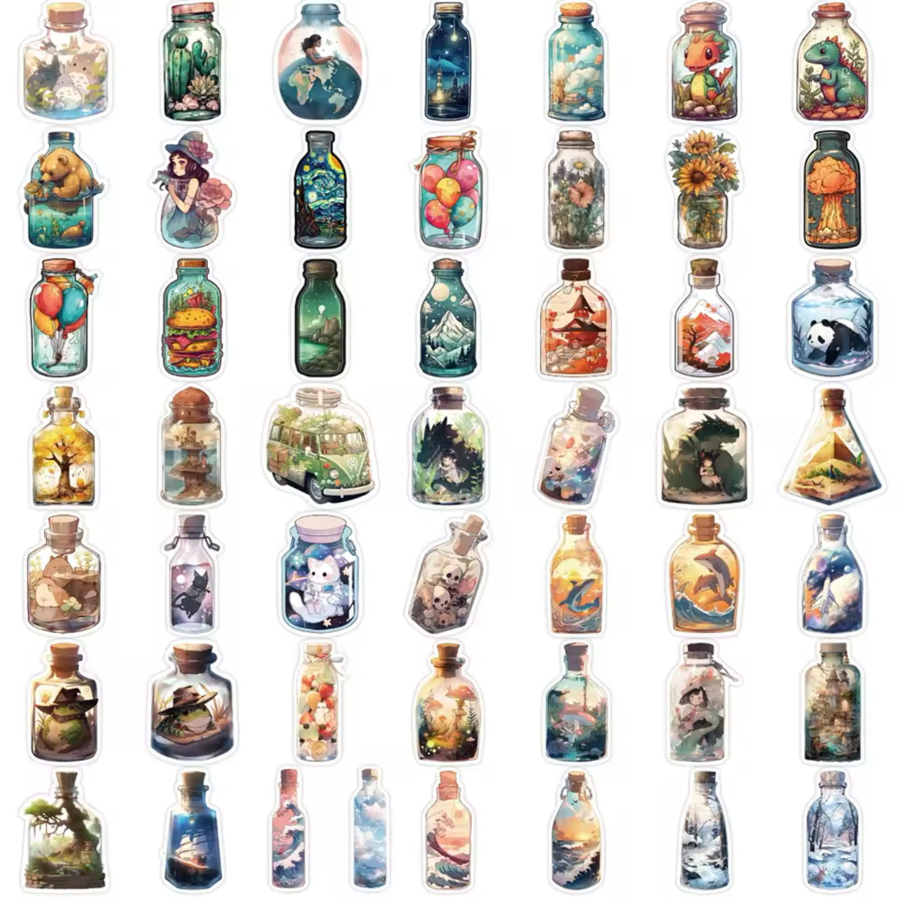 50 Stickers Vinil Botellas Rellenas