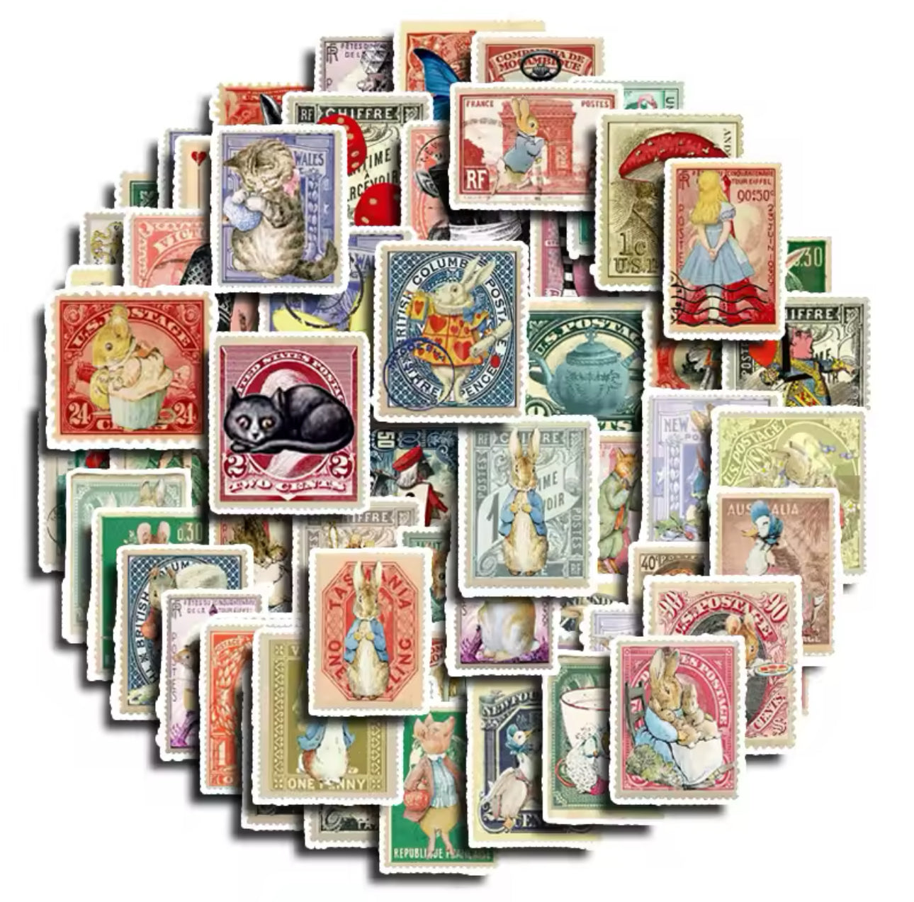 60 Stickers Timbres Alicia Maravillas