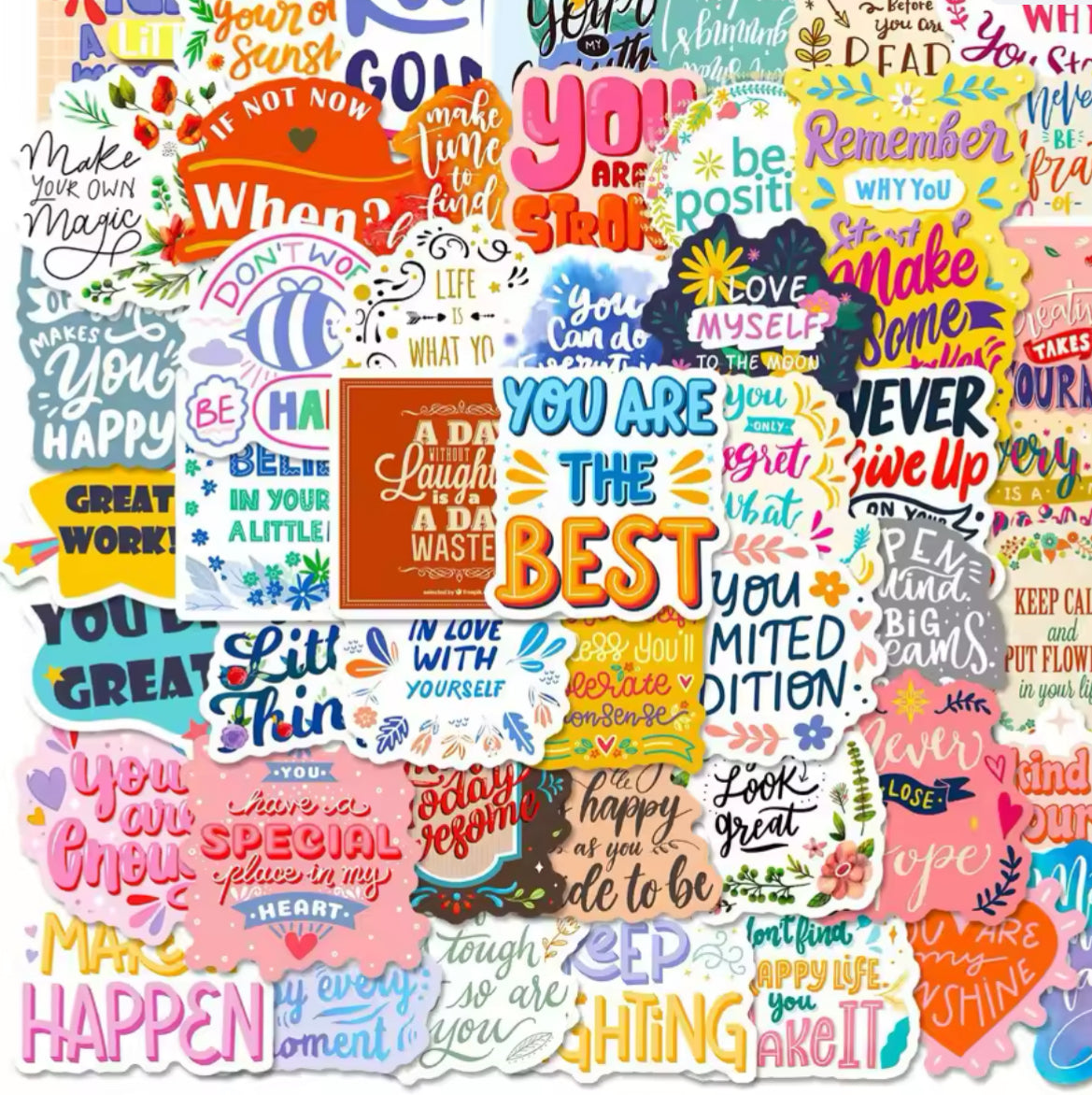 50 Stickers Vinil Frases Positivas