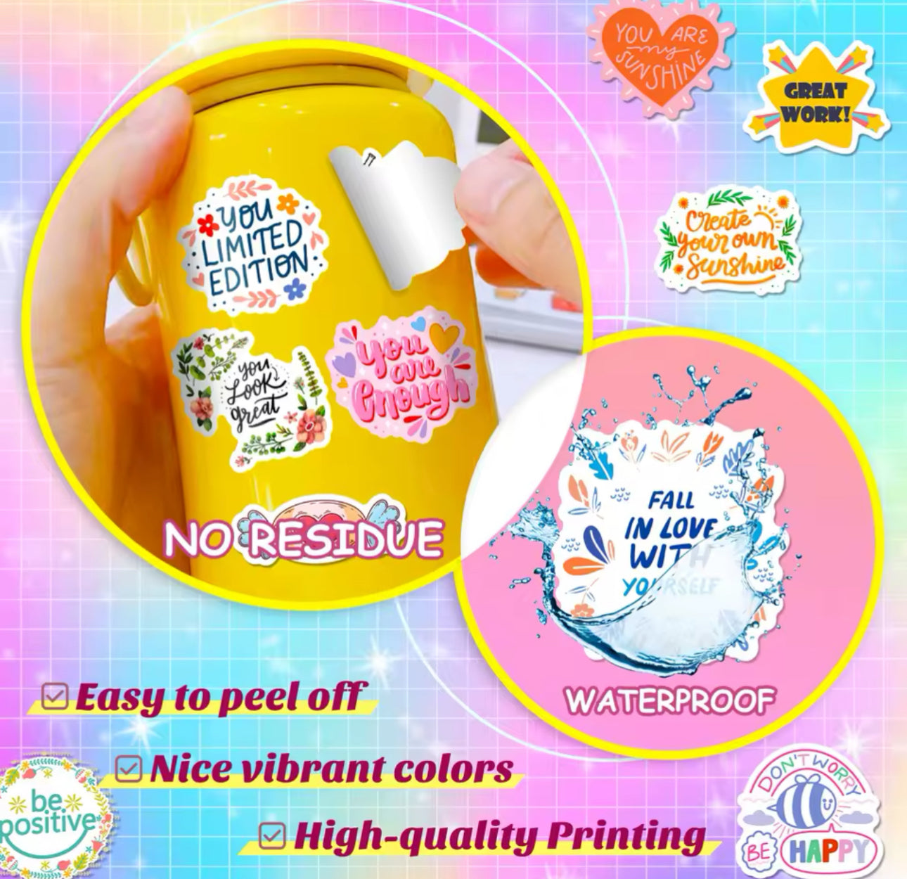 50 Stickers Vinil Frases Positivas