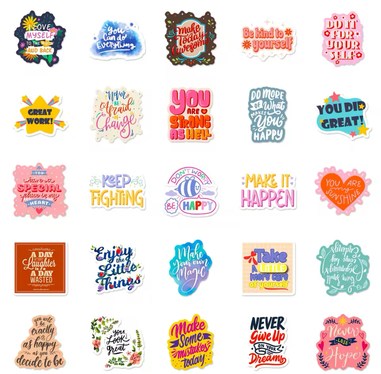 50 Stickers Vinil Frases Positivas