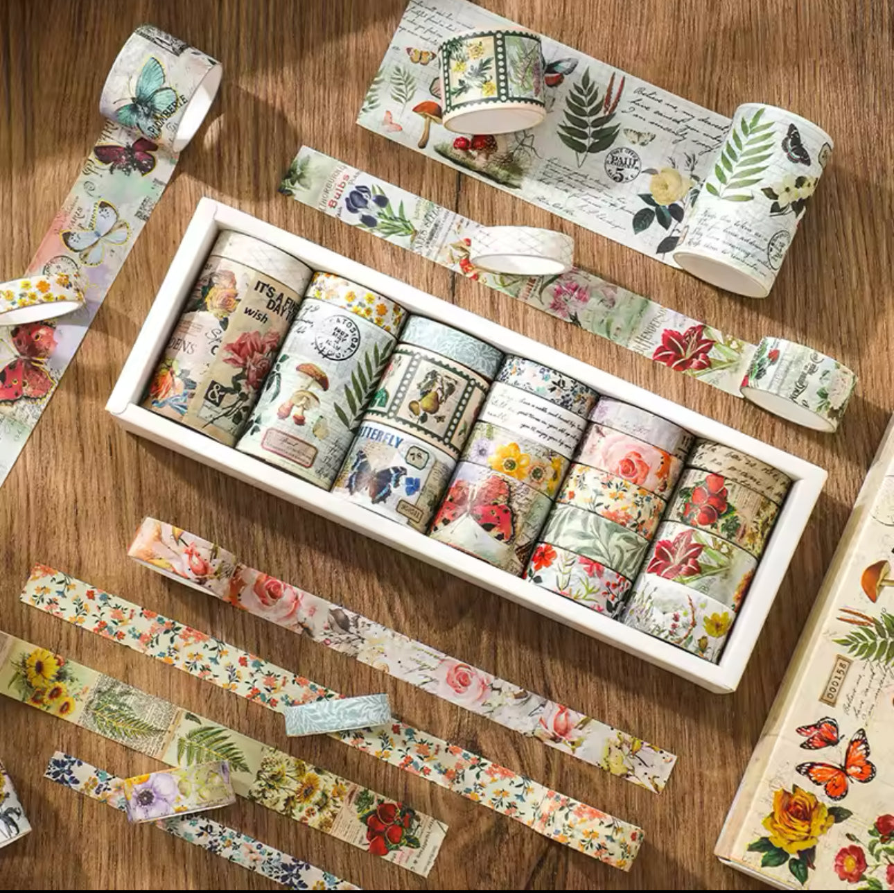 20 Washi Tapes Flores & Mariposas Vintage