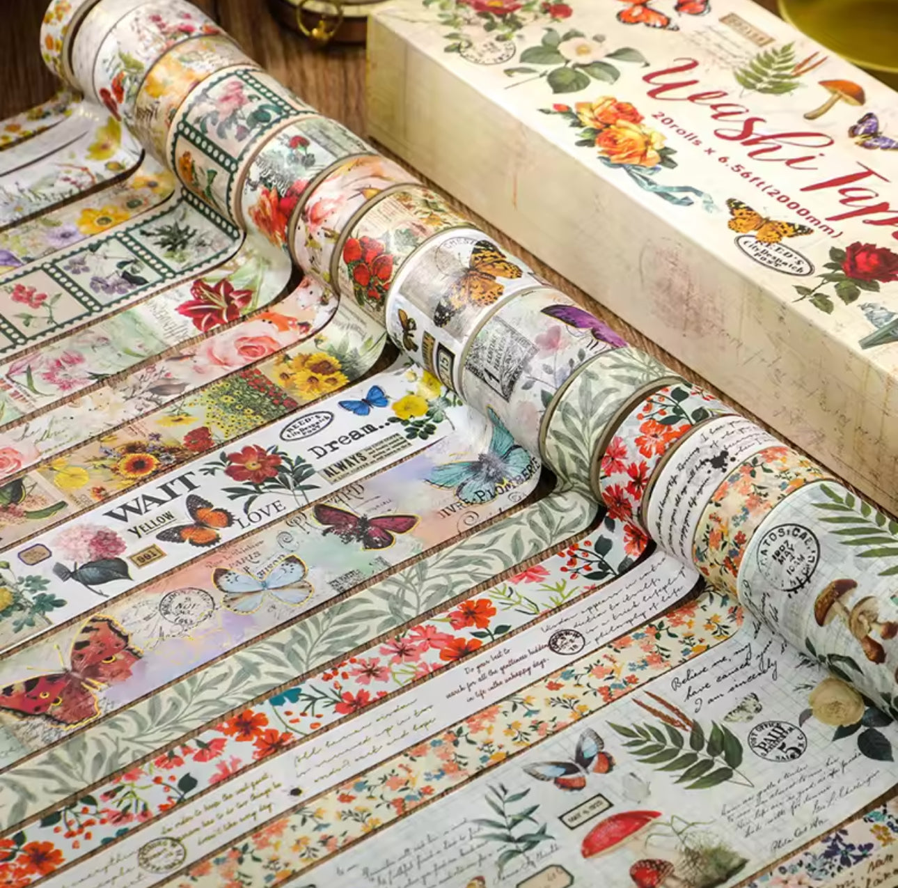20 Washi Tapes Flores & Mariposas Vintage