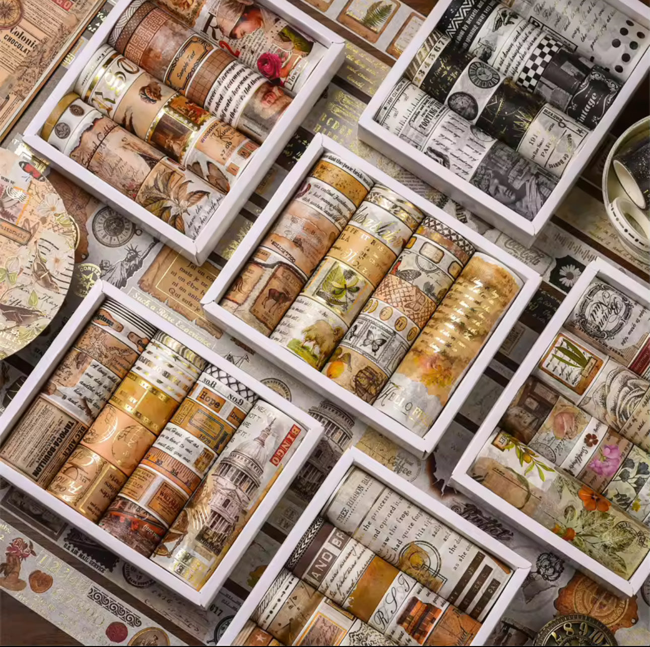 20 Washi Tapes Vintage con foil