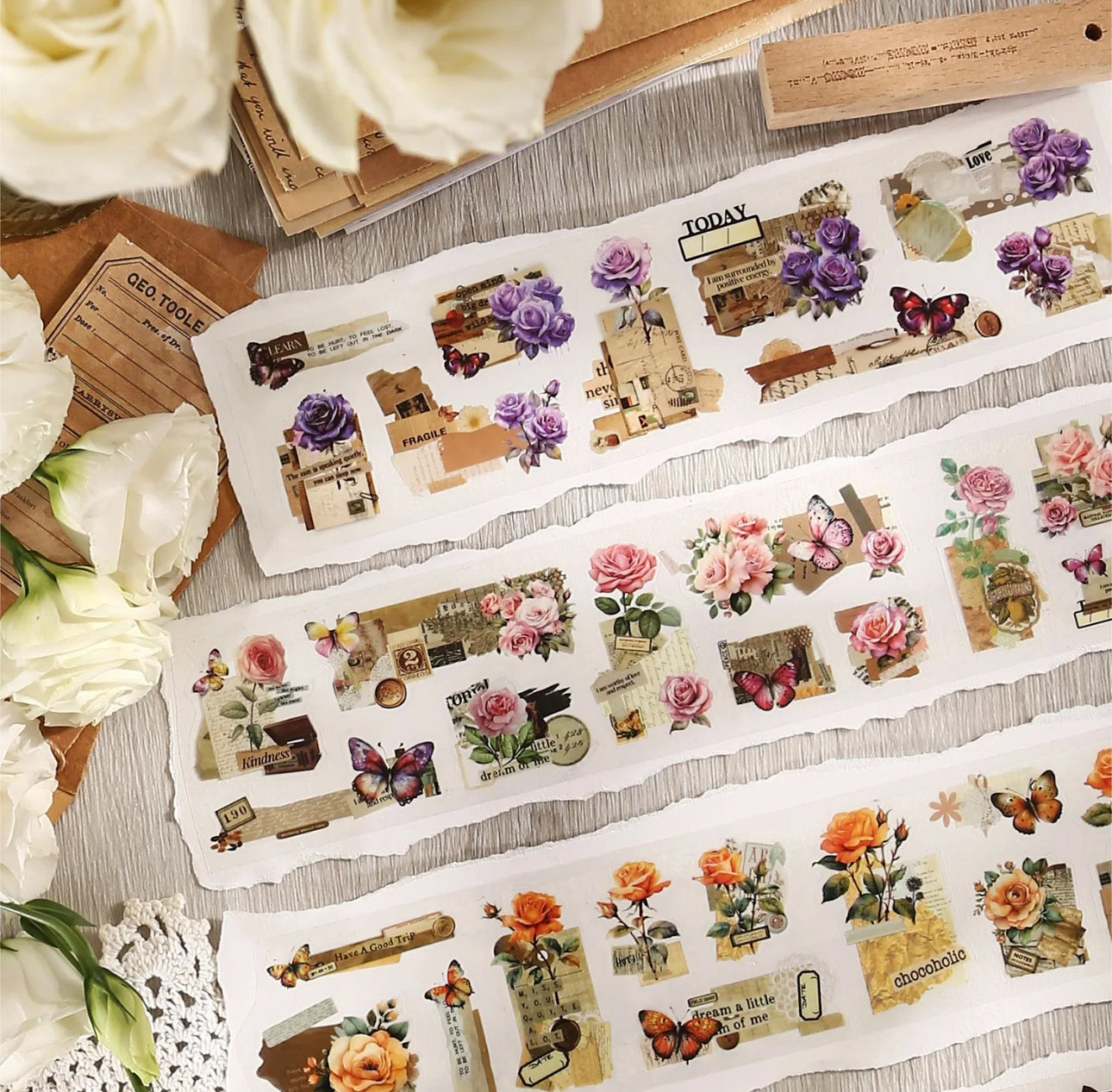 Rollos de Stickers Rosas Vintage