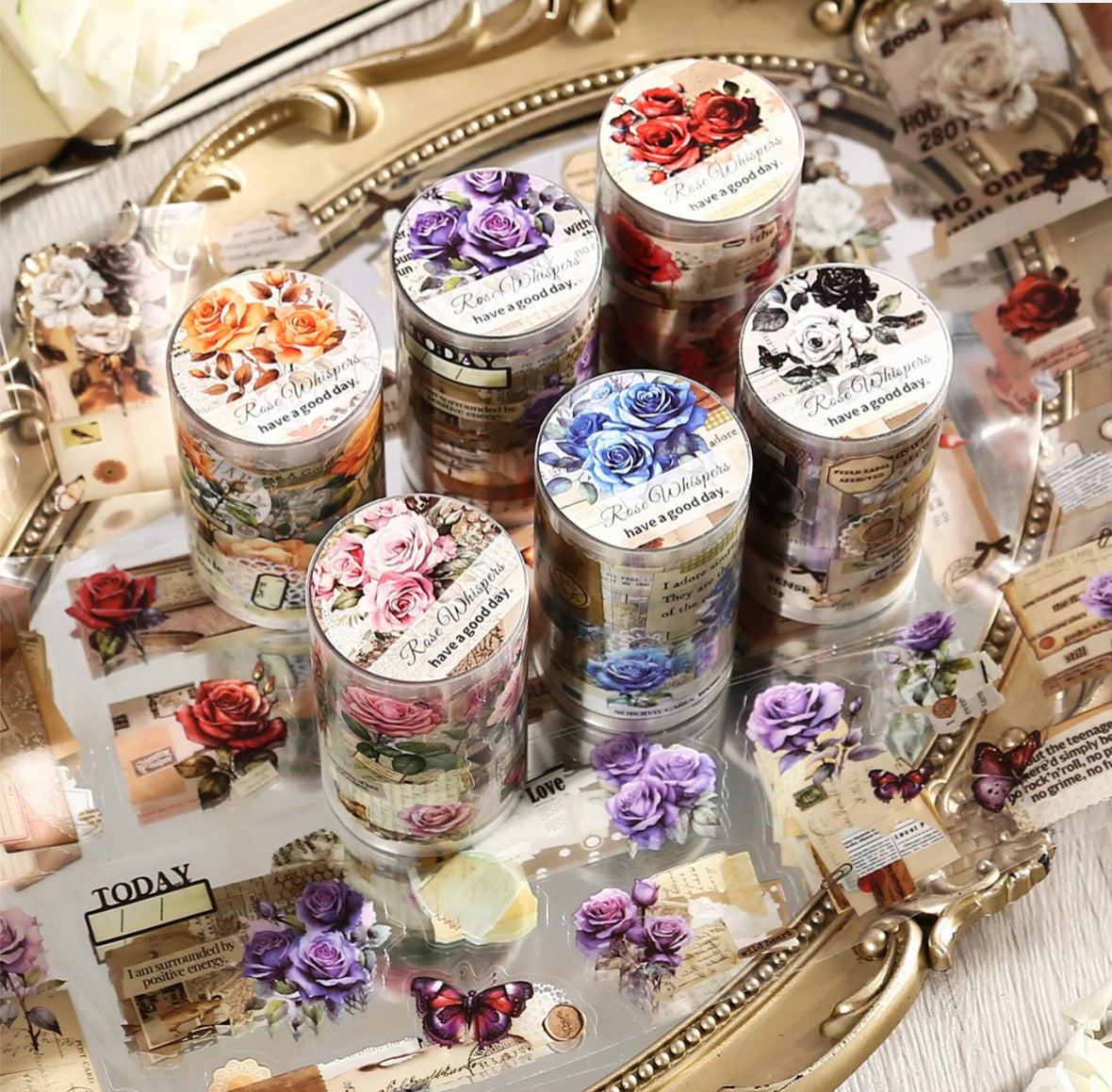 Rollos de Stickers Rosas Vintage