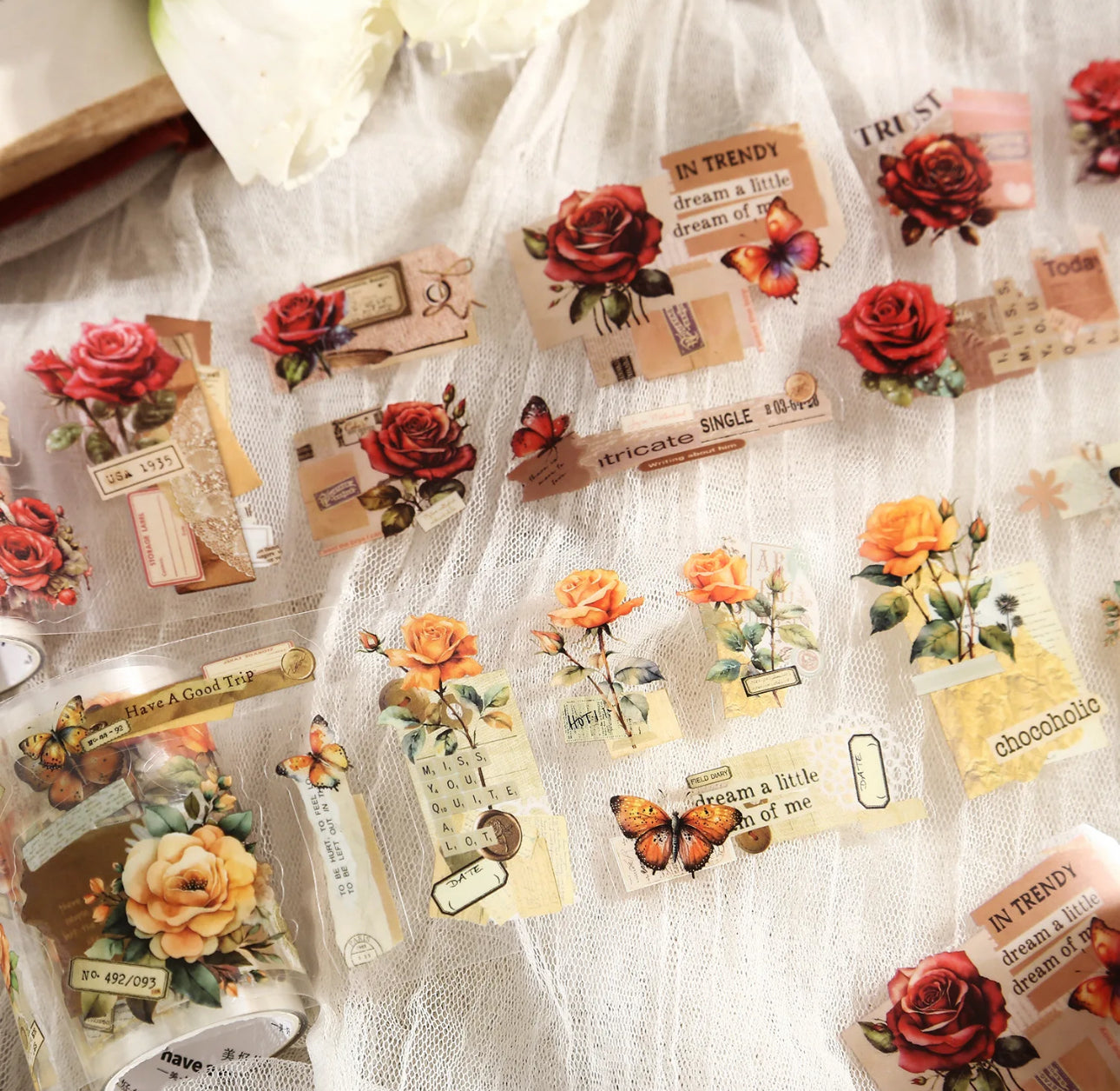 Rollos de Stickers Rosas Vintage