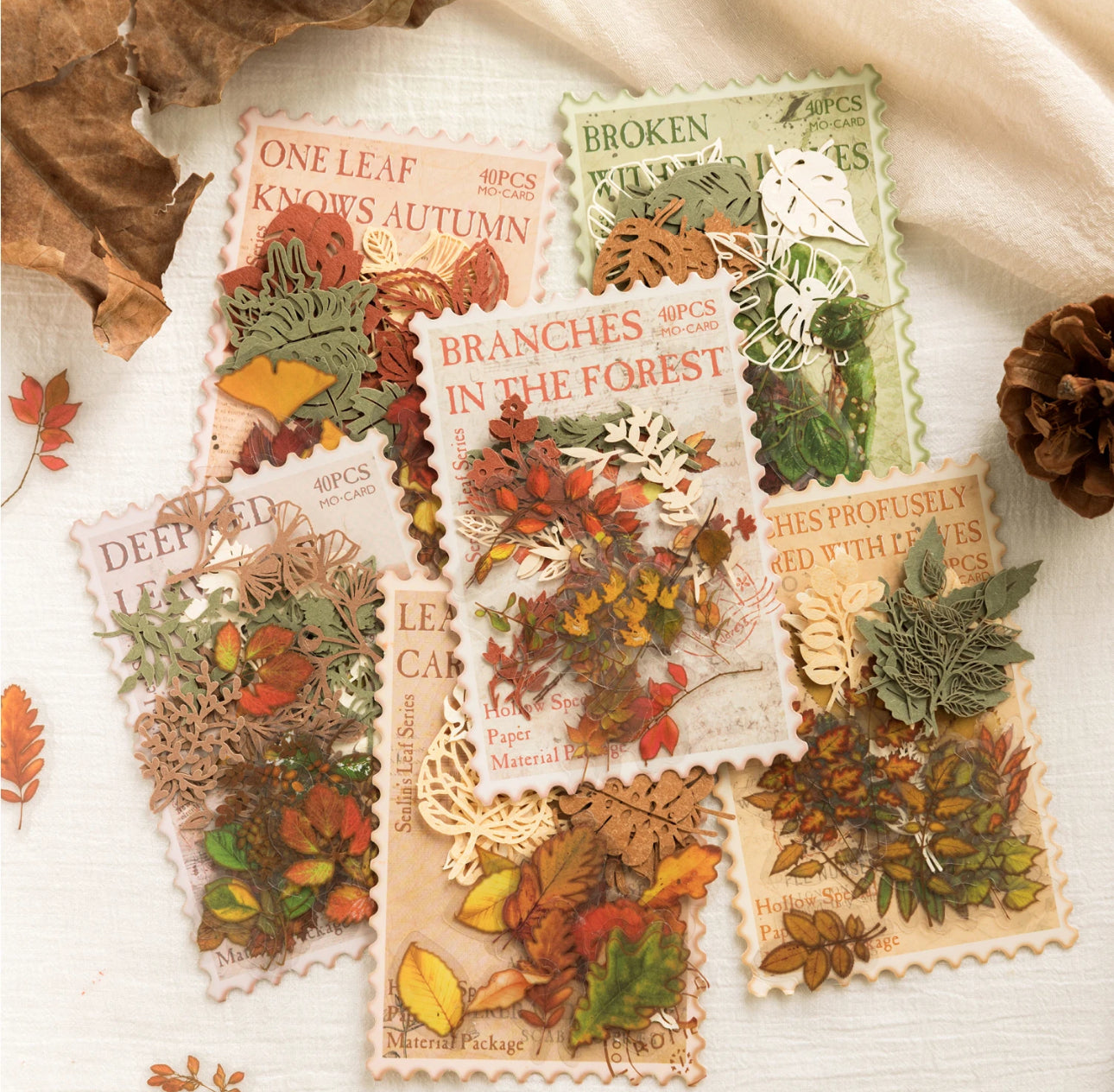 40 Stickers Hojas otoño & papel encaje