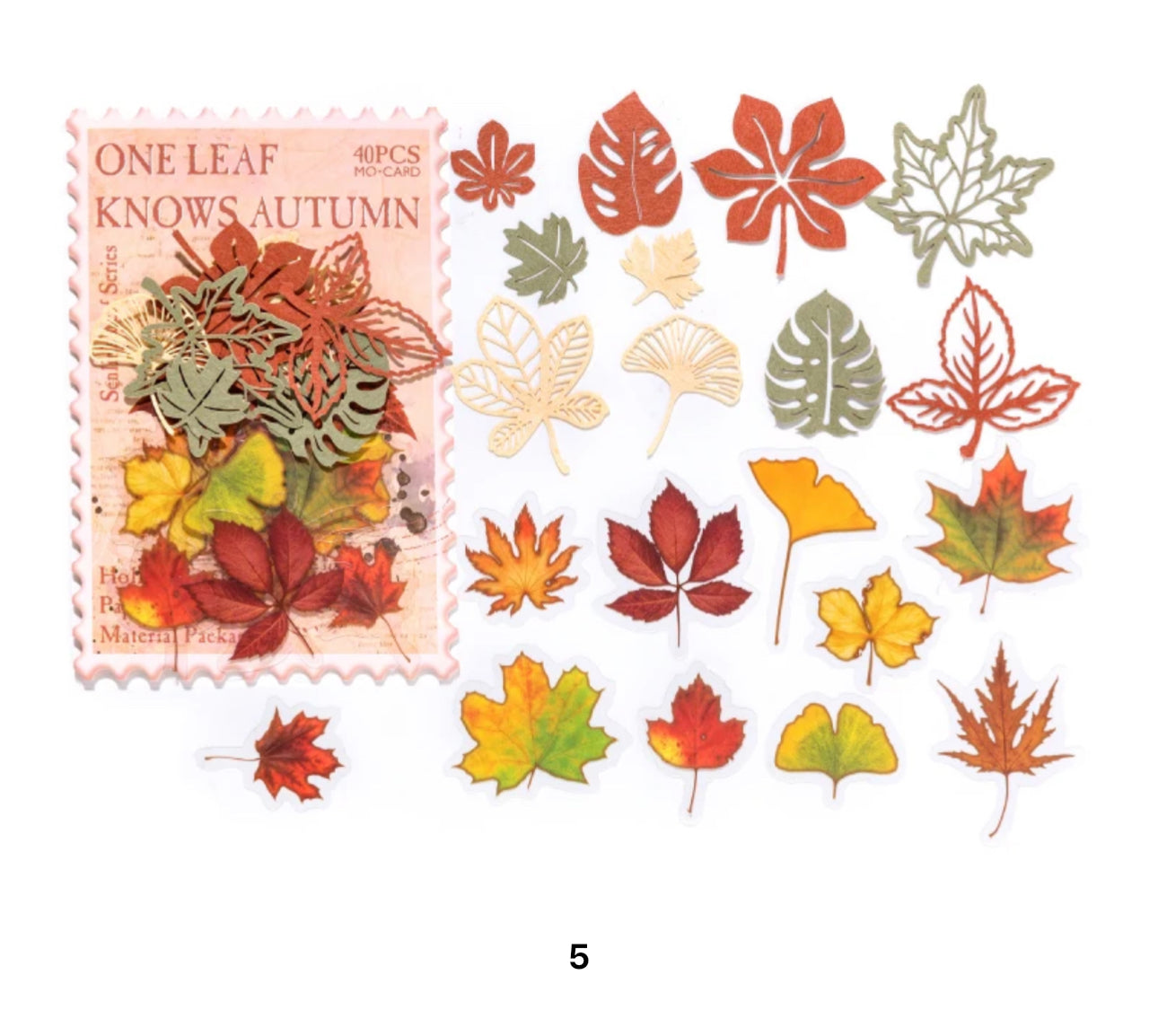 40 Stickers Hojas otoño & papel encaje