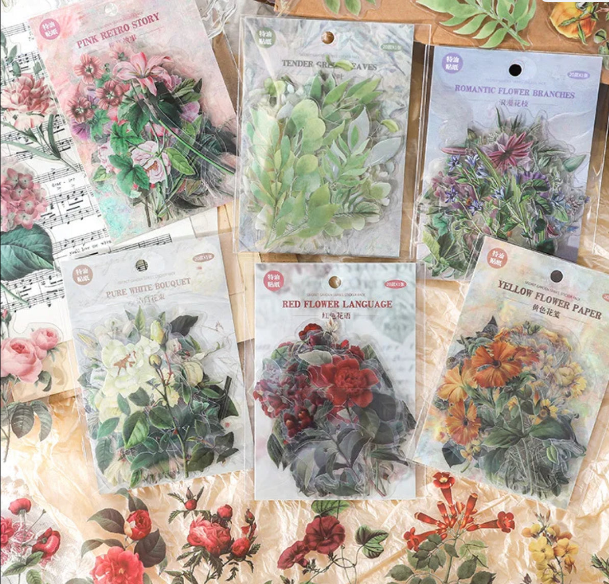 20 Stickers Flores Delicadas & vintage