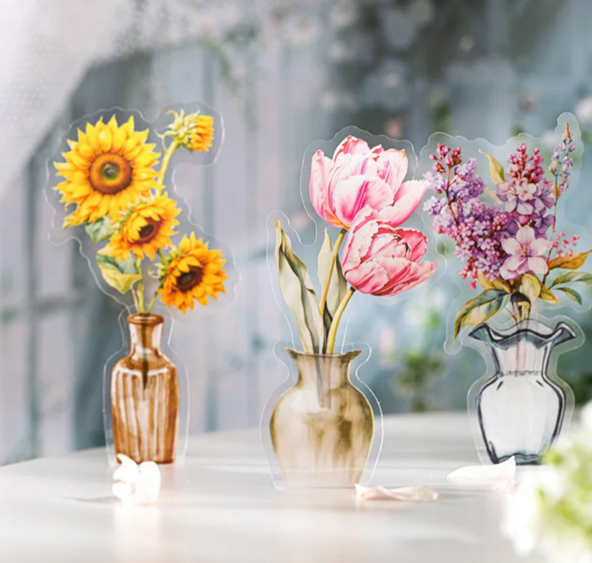 20 Stickers Flowers in a vase