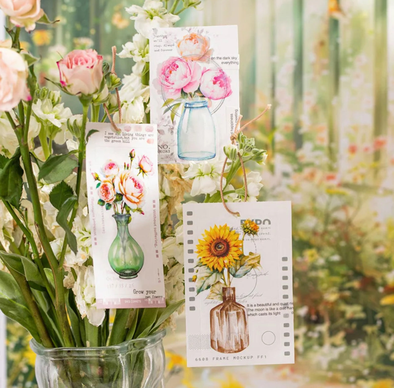 20 Stickers Flowers in a vase