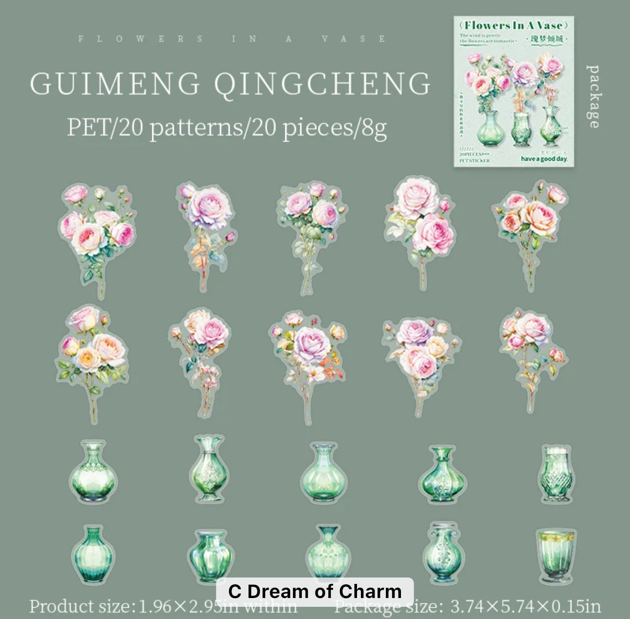 20 Stickers Flowers in a vase