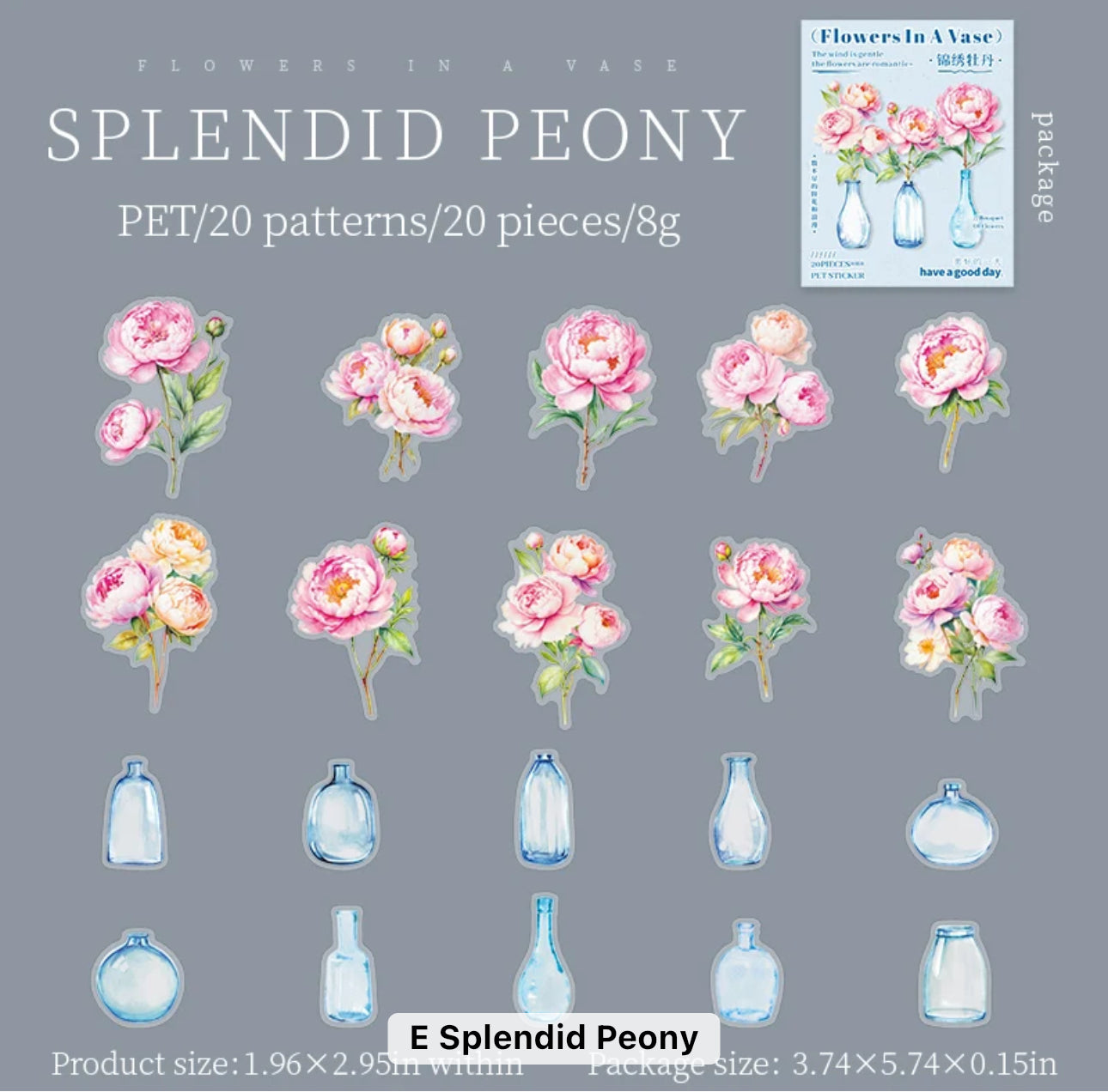 20 Stickers Flowers in a vase