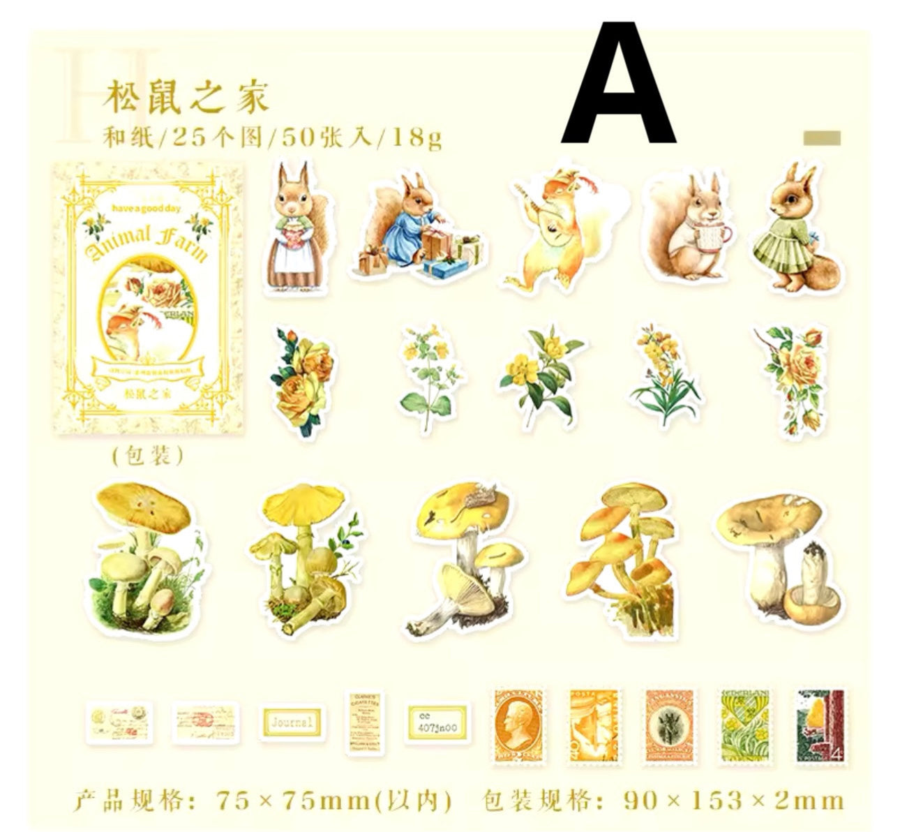 50 Stickers Otoño Animales, hongos & timbres