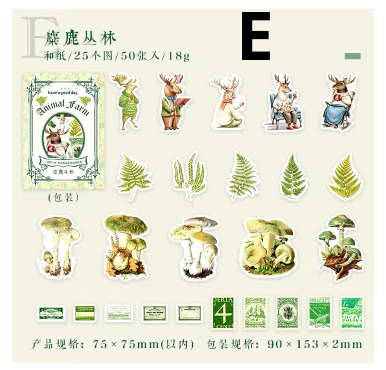 50 Stickers Otoño Animales, hongos & timbres