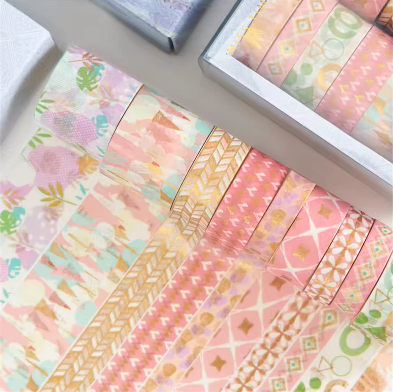 Washi Tapes Rosa con foil dorado