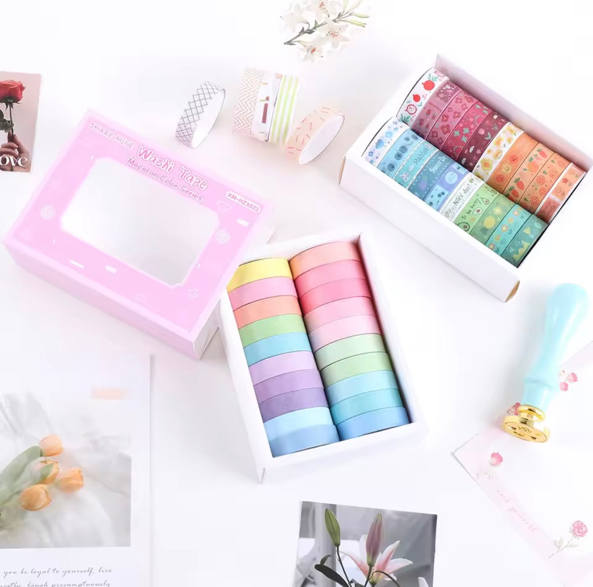 Caja de Washi Tapes delgados coloridos
