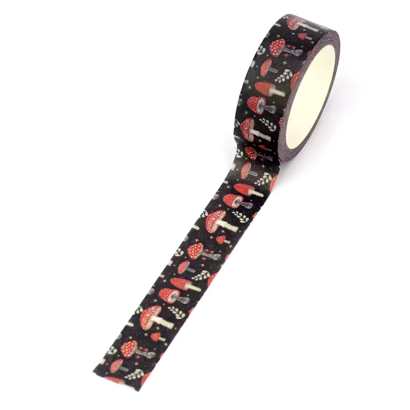 Washi Tape Individual Hongos fondo negro