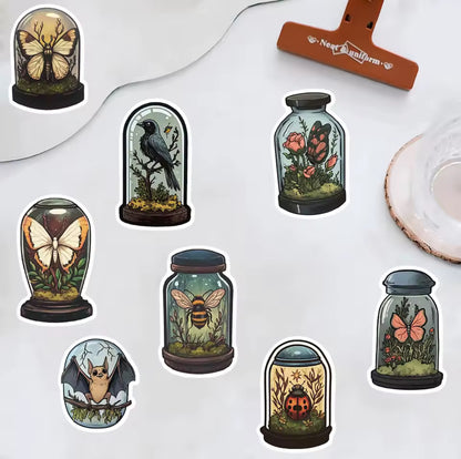 50 Stickers Vinil Frascos con insectos