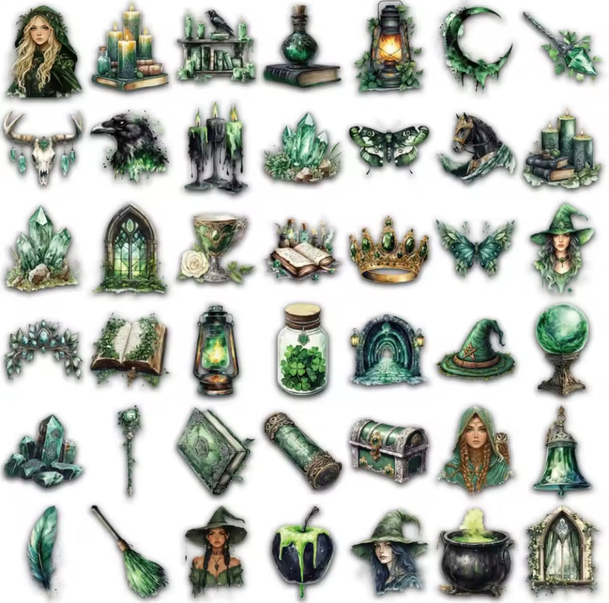 50 Stickers transparentes Magia Verde