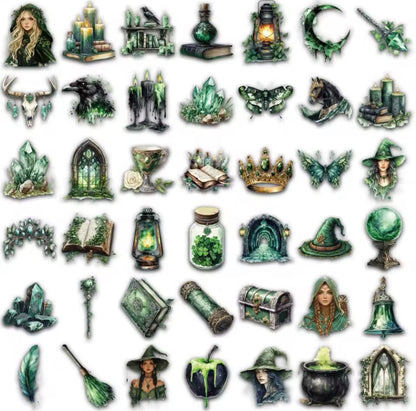 50 Stickers transparentes Magia Verde