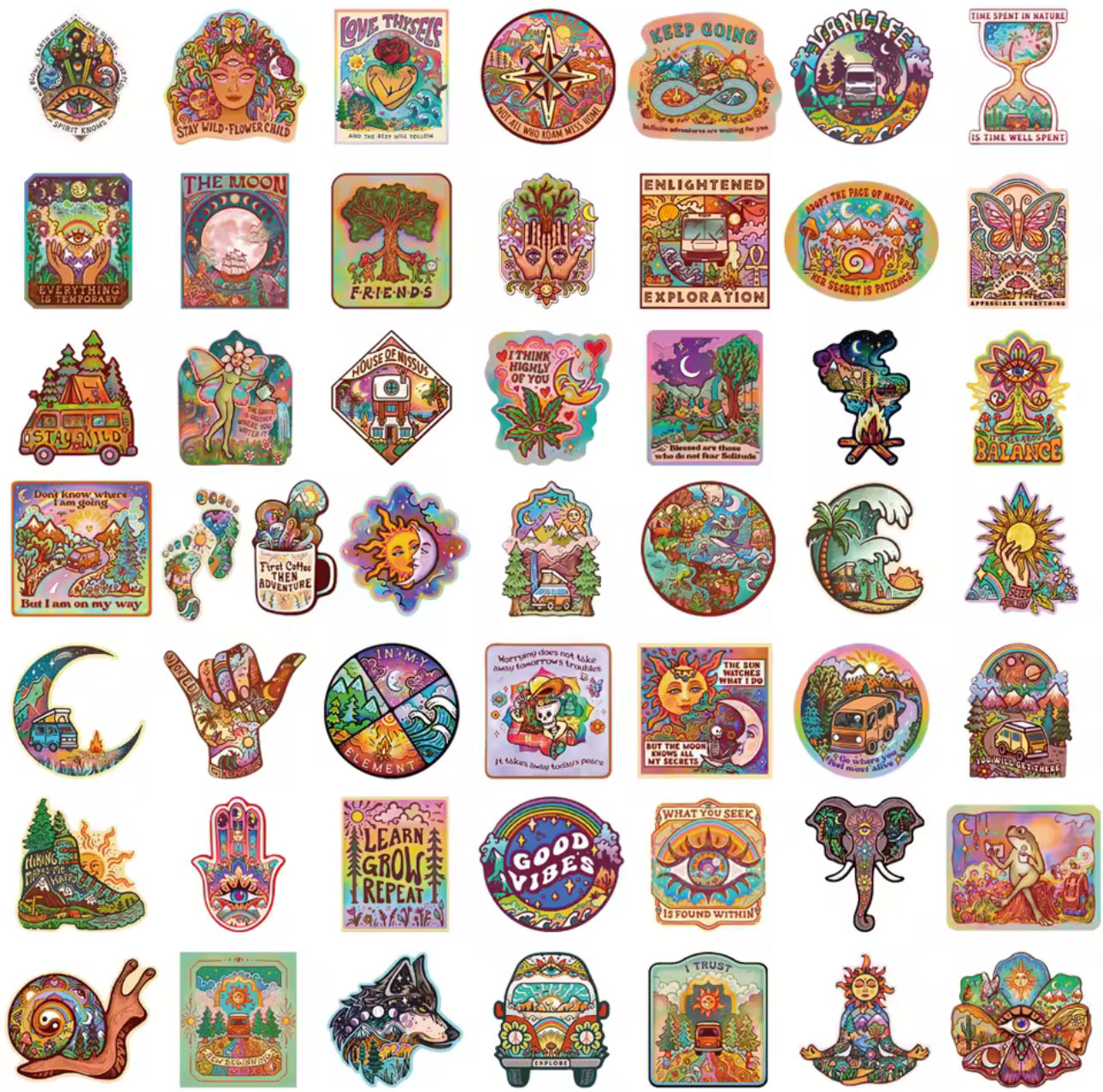 50 Stickers Vinil Hippie