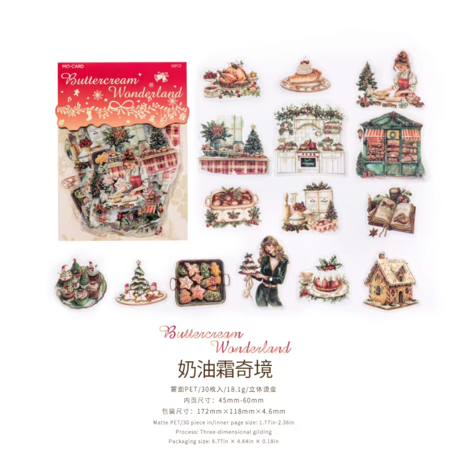 30 Stickers Navideños con foil dorado