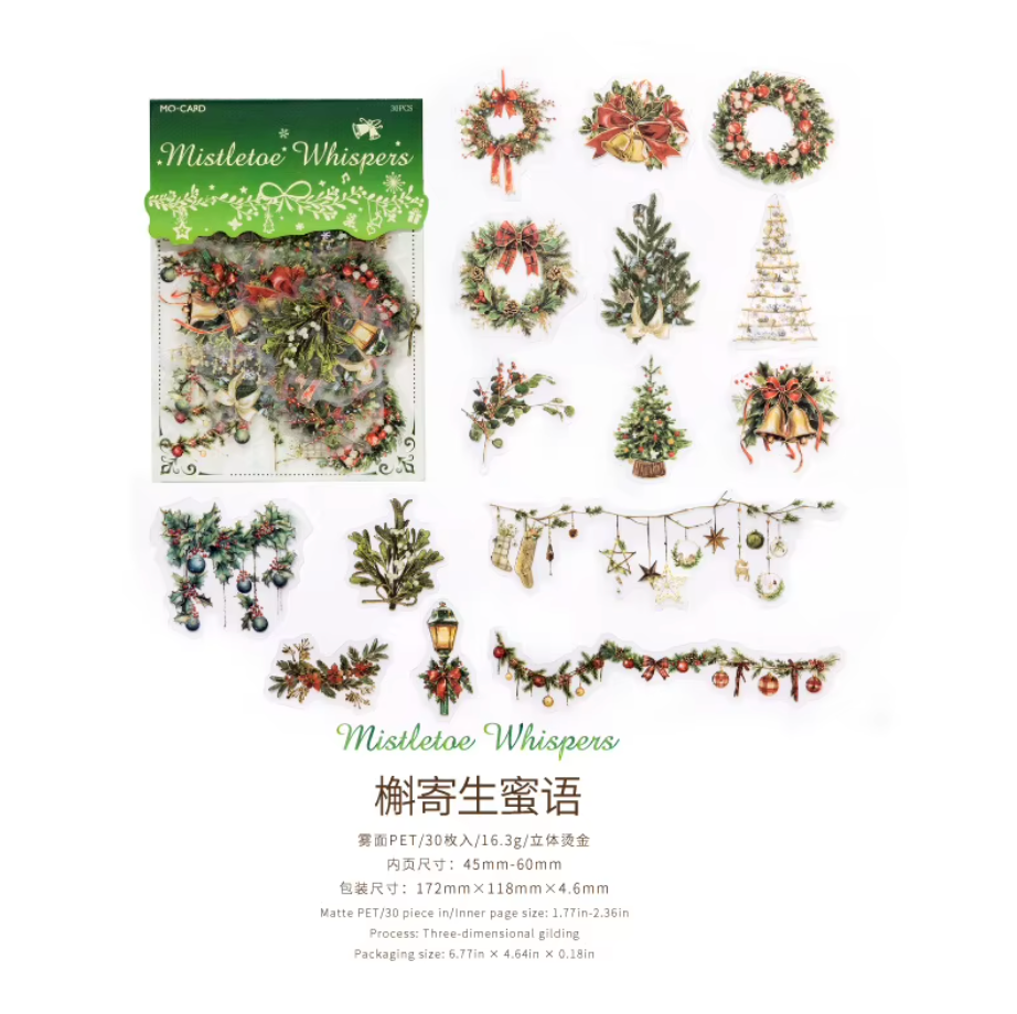 30 Stickers Navideños con foil dorado