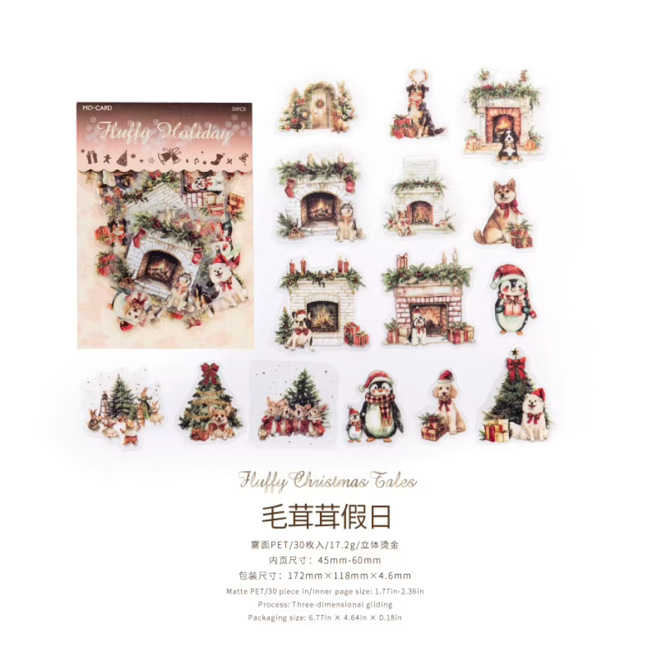 30 Stickers Navideños con foil dorado