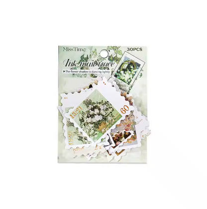 30 Stickers Timbres con foil dorado