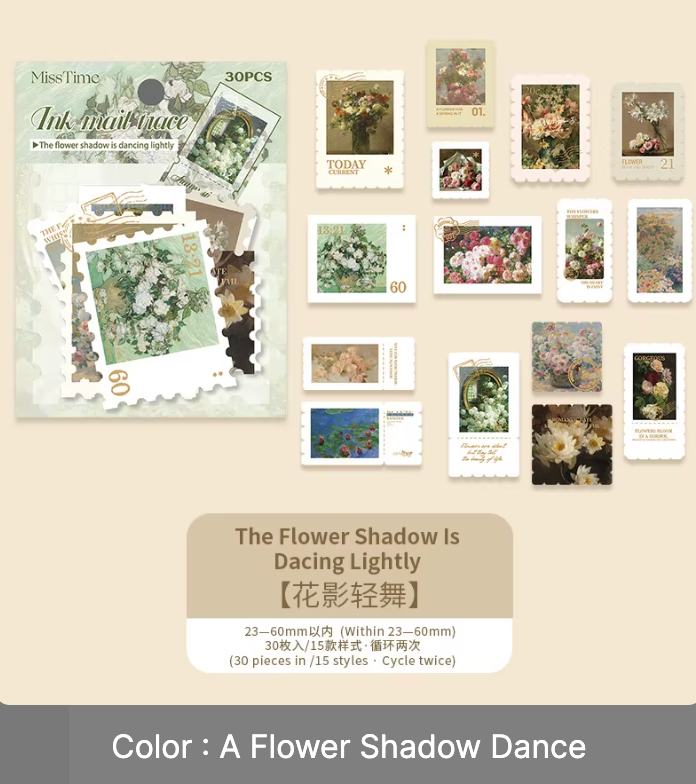 30 Stickers Timbres con foil dorado