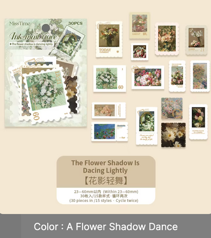 30 Stickers Timbres con foil dorado