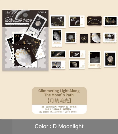 30 Stickers Timbres con foil dorado