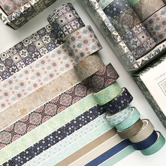 12 Washi Tapes Beige & Azul