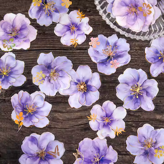 20 Stickers Flores con foil dorado