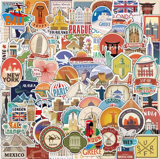 100 Stickers Vinil Ciudades del mundo