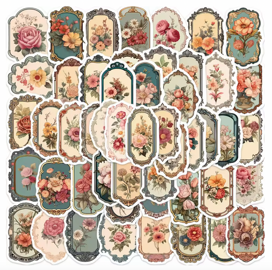 50 Stickers Vinil Flores Vintage Marco