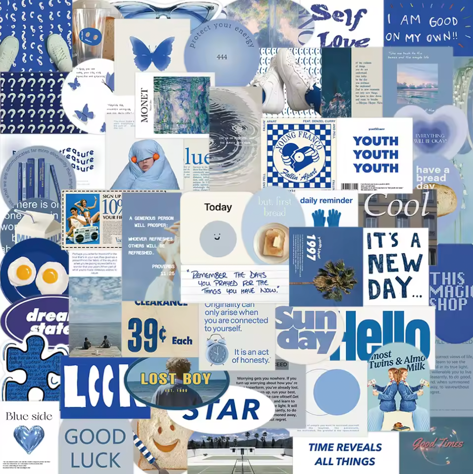 50 Stickers Vinil Azules