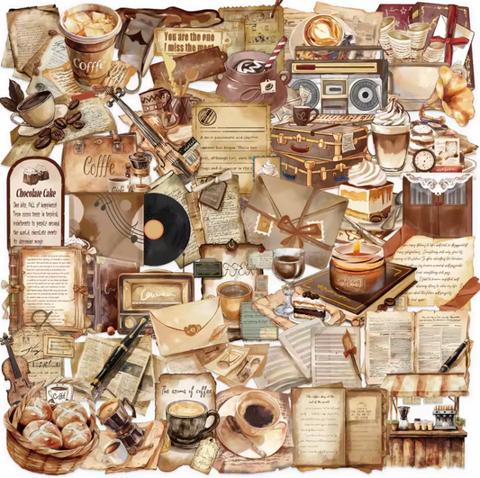 50 Stickers Grandes transparentes Café & Cartas