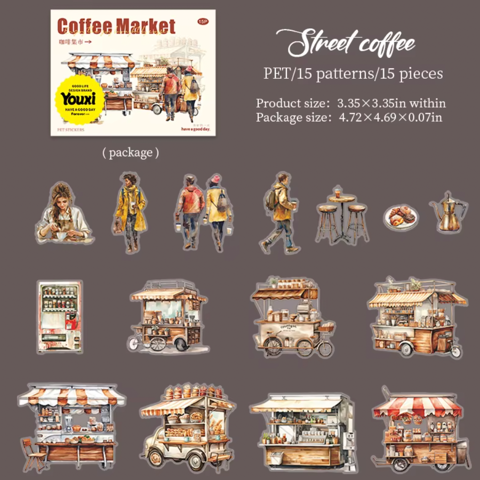 15 Stickers transparentes café