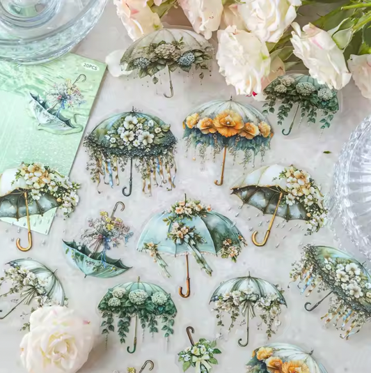 20 Stickers paraguas & umbrellas con flores