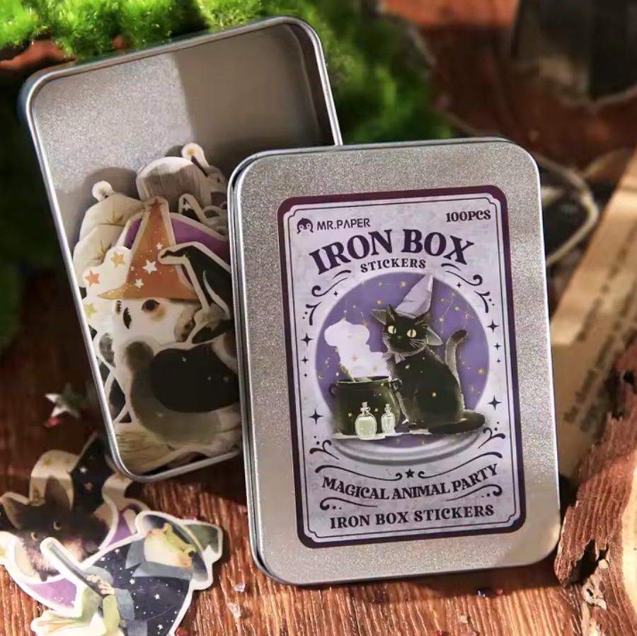 Caja Metalica 100 Stickers Animales Halloween