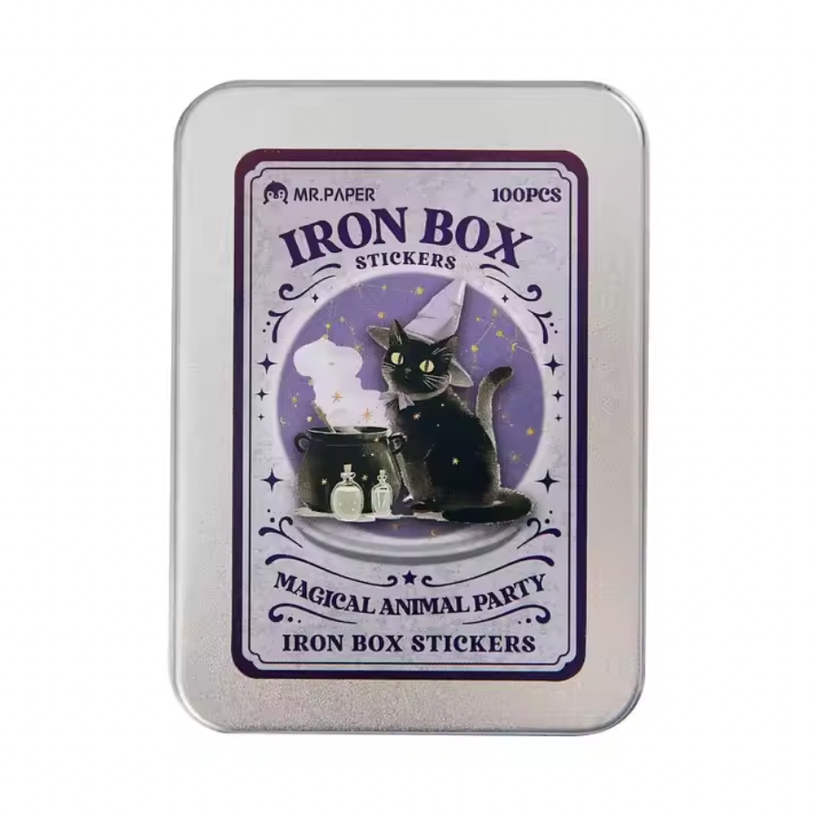 Caja Metalica 100 Stickers Animales Halloween